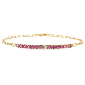 Pink Sapphire and Canadian Diamond Paperclip Chain Bracelet In Yellow Gold