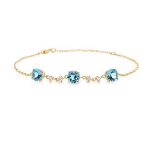 Blue Topaz and Canadian Diamond Dainty Bracelet in Yellow Gold
