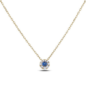 Sapphire and Diamond Halo Pendant in Yellow Gold