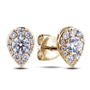 Canadian Diamond Pear-Shaped Halo Stud Earrings in Yellow Gold