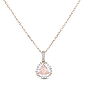 Trilliant Cut Morganite and Canadian Diamond Pendant in Yellow Gold
