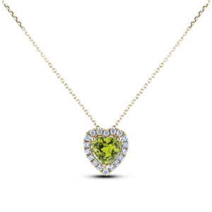 Green Sapphire and Canadian Diamond Halo Pendant in Yellow Gold