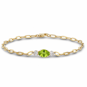 Peridot and Canadian Diamond 3-Stone Paperclip Bracelet In Yellow Gold