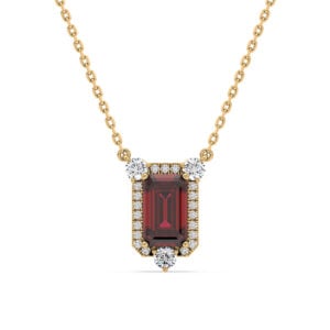 Vintage Inspired Ruby and De Beers Forevermark Diamond Halo Pendant in 18K Yellow Gold