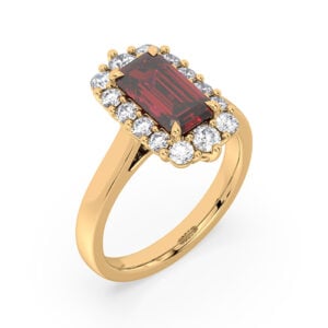Ruby and De Beers Forevermark Diamond Halo Ring in 18K Yellow Gold