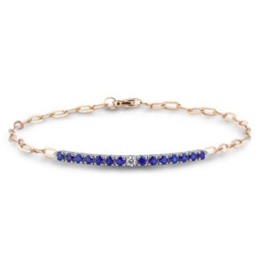 Paperclip Chain Bracelet With Sapphire and Canadian Diamond In Yellow Gold