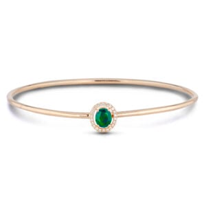 Emerald and Canadian Diamond Halo Bangle in Yellow Gold