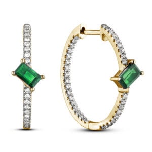 Emerald and Diamond Inside Out Hoop Earrings in Yellow Gold