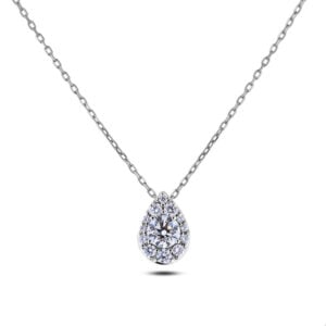Canadian Diamond Halo Pear Pendant in White Gold