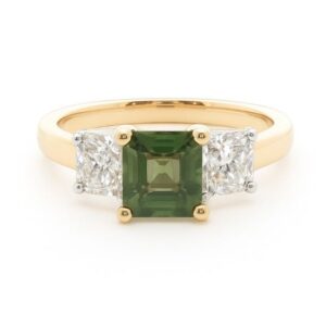 Alexandrite and De Beers Forevermark Black Label Diamond Trilogy Ring in 18K Yellow Gold