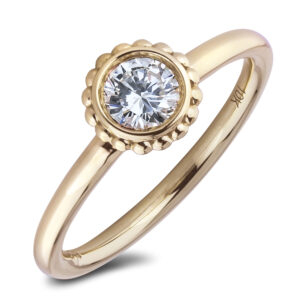 Solitaire Canadian Diamond Floral Bezel Set Ring in Yellow Gold