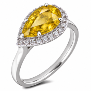 Yellow Sapphire and Diamond Halo Ring in 18K White Gold