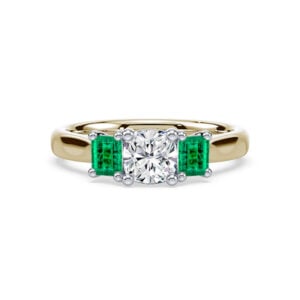 Emerald and De Beers Forevermark Diamond Trilogy Engagement Ring in 18K Yellow and White Gold
