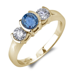 Blue Sapphire and Canadian Diamond Ring In Yellow Gold