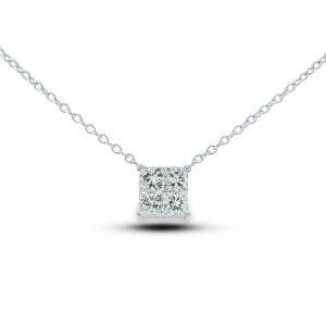 Princess Cut Canadian Desert Diamond Necklace in White Gold