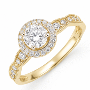 Vintage Inspired De Beers Forevermark Diamond Halo Ring in 18K Yellow and White Gold