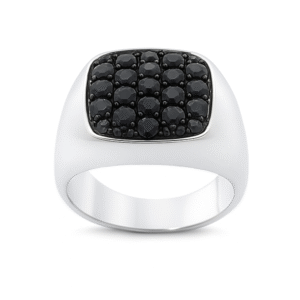 Men's Black Diamond Signet Ring In 18K White Gold