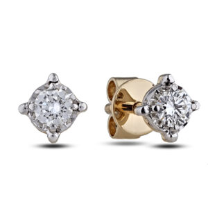 Dainty Diamond Stud Earrings in Yellow and White Gold