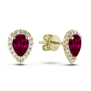 Rhodolite Garnet And Canadian Diamond Halo Stud Earrings in Yellow Gold