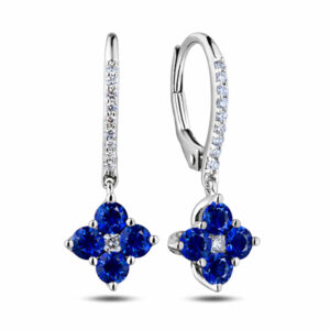 Blue Sapphire and Canadian Diamond Hoop Drop Earrings in White Gold
