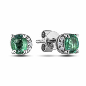Alexandrite and Diamond Half Halo Stud Earrings in 18K White Gold
