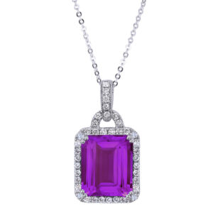 Amethyst and Diamond Pendant in 14K White Gold