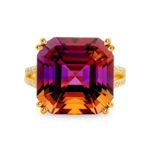 Canadian Diamond and Bolivian Ametrine Cocktail Ring in Yellow Gold