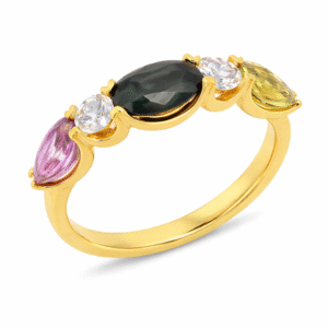 Non Heated Yellow Sapphire & Purple Sapphire Gold Ring with Canadian Diamonds