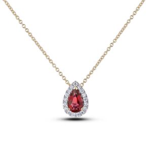 Rhodolite Garnet & Canadian Diamond Halo Pendant in Yellow Gold