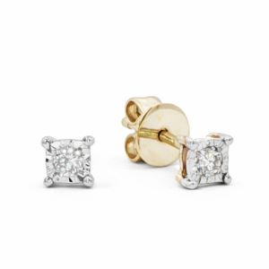 Miracle Set Solitaire Diamond Earrings in White and Yellow Gold