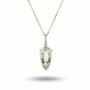 Pear Shaped Green Amethyst and De Beers Forevermark Diamond Halo Pendant in 14K Gold