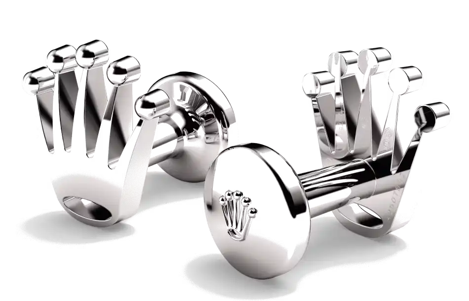 Rolex cufflinks made of 18 ct white gold and shaped in the form of the signature Rolex crown.