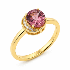 Non Heated Purple Pink Sapphire and Canadian Diamond Half Halo Ring in Yellow Gold