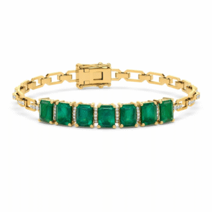 Emerald and Canadian Diamond Art Deco Bracelet in Yellow Gold