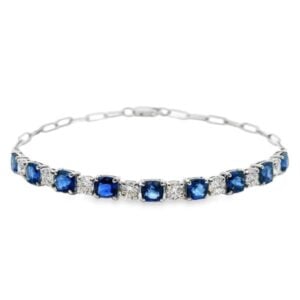 De Beers Forevermark Diamonds and Blue Sapphire Paperclip Chain Bracelet in 14K White Gold