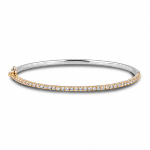 Canadian Diamond Bangle Bracelet in Yellow Gold and Sterling Silver 1.40 Carat TW