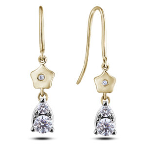 Diamond Hook Earrings in White and Yellow Gold
