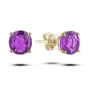 Amethyst Stud Earrings in Yellow Gold