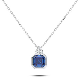 De Beers Forevermark Diamond and 0.83 Carat Blue Sapphire Pendant in 14K White Gold