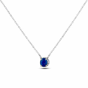 Blue Sapphire and Half Halo Canadian Diamond Pendant In White Gold