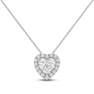 Ideal Heart Shape De Beers Forevermark Diamond Halo Pendant in 18K White Gold