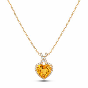 Citrine Heart Pendant with Canadian Diamond Halo In Yellow Gold