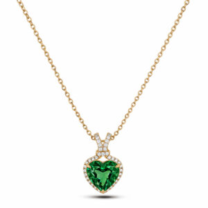 Green Tourmaline Heart Pendant with Diamond Halo In 14K Yellow Gold