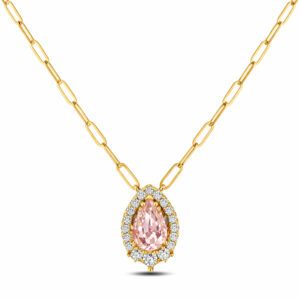 Morganite and De Beers Forevermark Diamond Paperclip Necklace in 14K Yellow Gold
