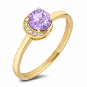 Purple Sapphire and Canadian Diamond Half Halo Ring in Yellow Gold