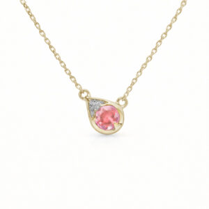 Tourmaline and Canadian Diamond Pear Shaped Necklace In Yellow Gold