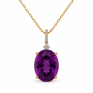 Canadian Diamond and Oval Shaped Amethyst Drop Pendant in Yellow Gold