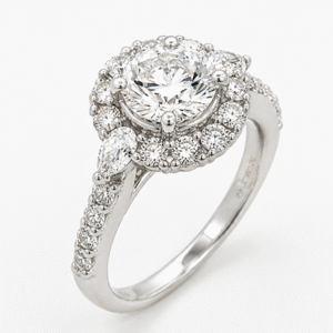 Polar Bear Diamond GIA Fancy Halo Engagement Ring in 18K White Gold ( VS2 Clarity, E Color)