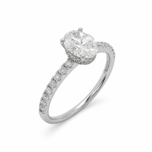 De Beers Forevermark Diamond Engagement Ring with a Hidden Halo Accent in 18K White Gold