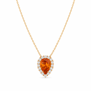 Pear Shaped Citrine and Canadian Diamond Halo Drop Pendant in Yellow Gold